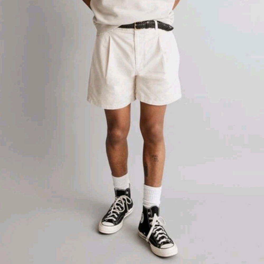 Madewell Mens Pleated Cotton Linen Shorts 30 Beige Stone NEW